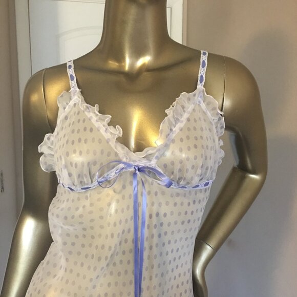 MARY GREEN Sheer Silk Lavender Polka Dot Nightgown  ၄၃   NEW WITH TAGS! - Picture 3 of 13